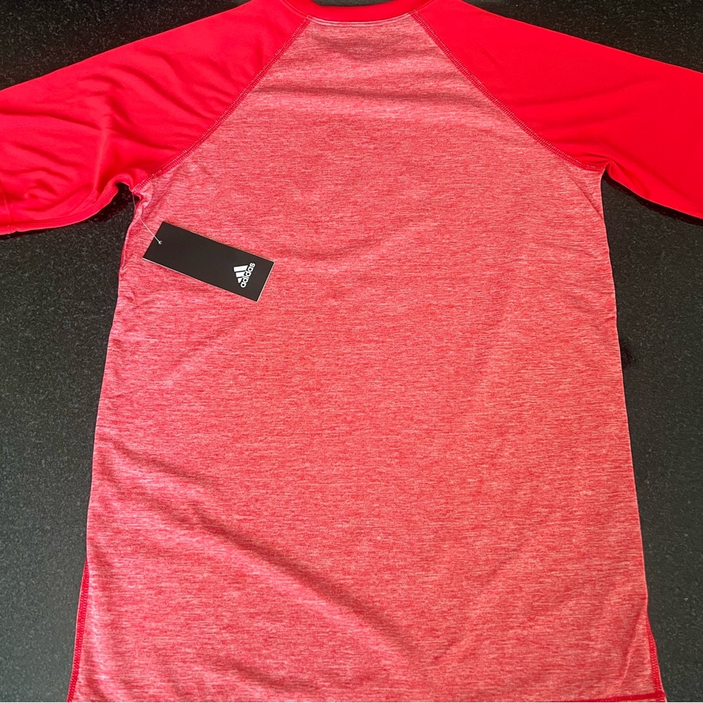 Adidas Heather Red Raglan Rashguard with Blue Logo - Picture 4 of 7